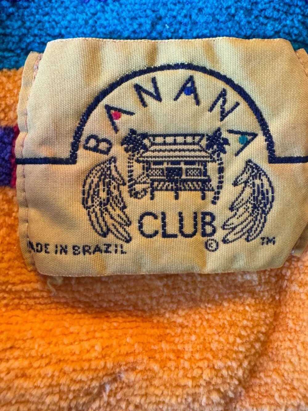 Vtg Banana Club Beach Towel Turtles Brazil Cotton 80s 90s Yellow Turquoise 31x56